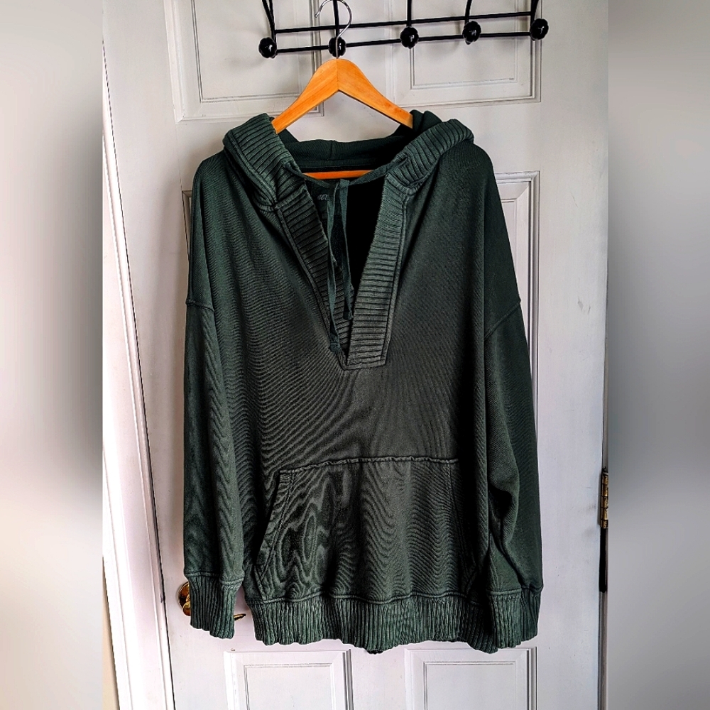 Aerie Henley V-neck Hoodie Sweatshirt